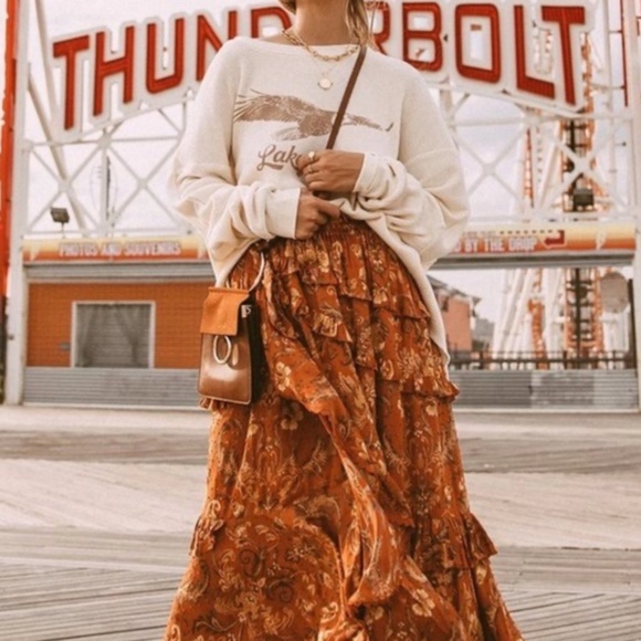 Dresses & Skirts - SOLD OUT Rust Floral Bohemian Gypsy Ruffle Tier Maxi Skirt
